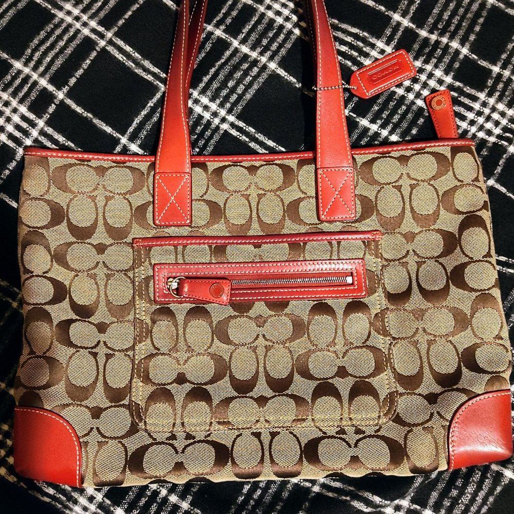 Coach signature red and khaki purse